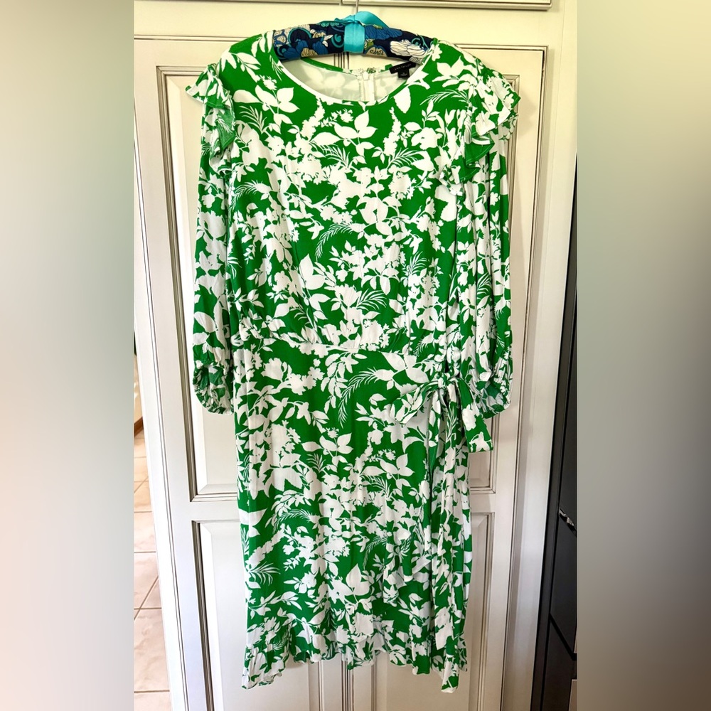 Ann Taylor Green and White Floral Dress